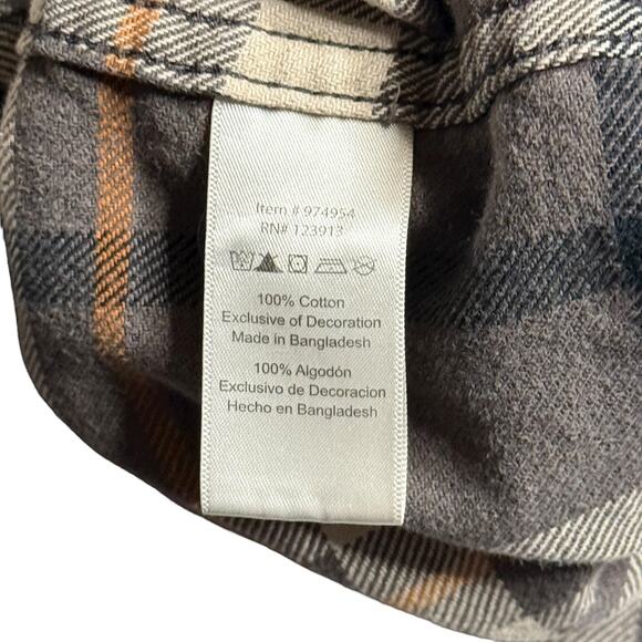 JACHS Men’s Button Front Plaid Flannel Gray Tan Shirt Size Large 100% Cotton - Picture 10 of 13